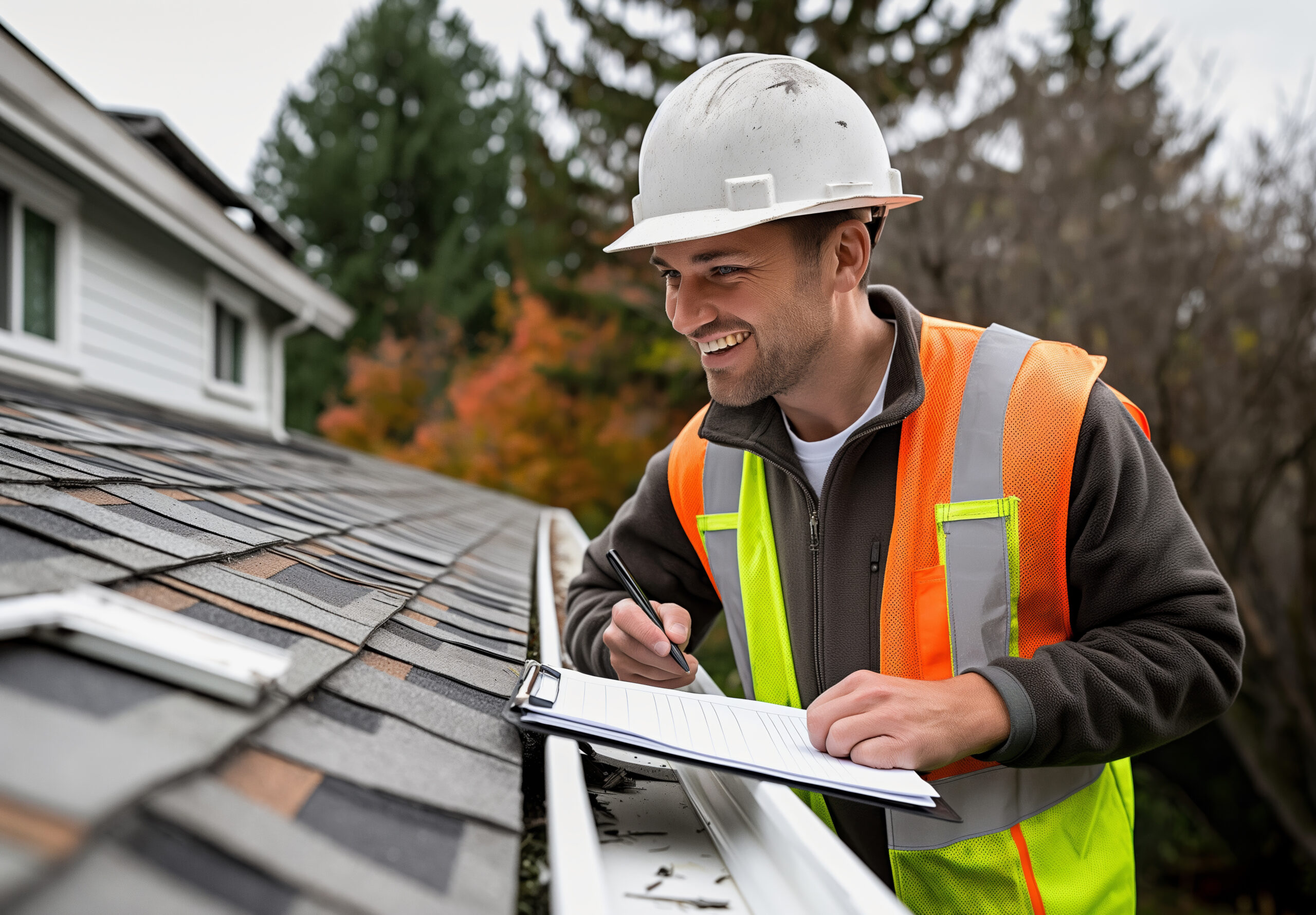 Roof inspector on roof